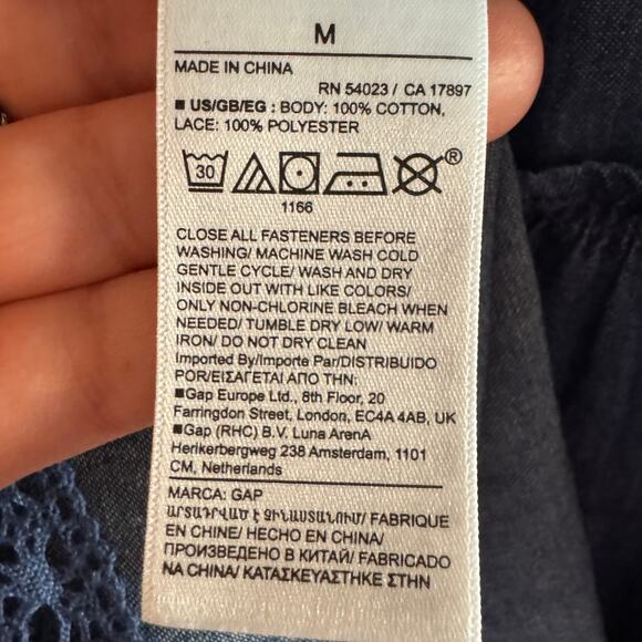 New Gap x LoveShackFancy Denim Tiered Midi Dress Blue Ruffle Button Sz M - Picture 9 of 10